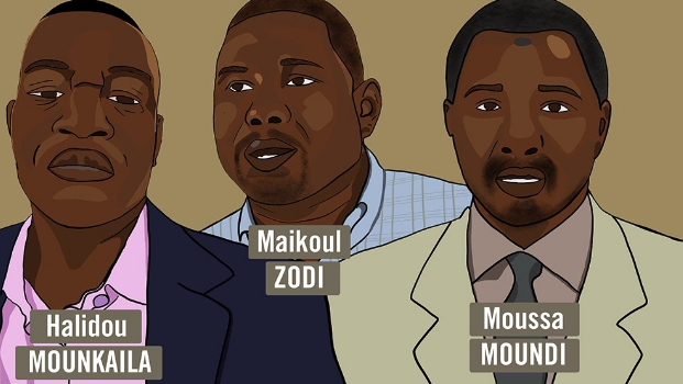 Trois défenseurs des droits humains incarcérés depuis 100 jours : Halidou Mounkaila, Maïkoul Zodi et Moudi Moussa.